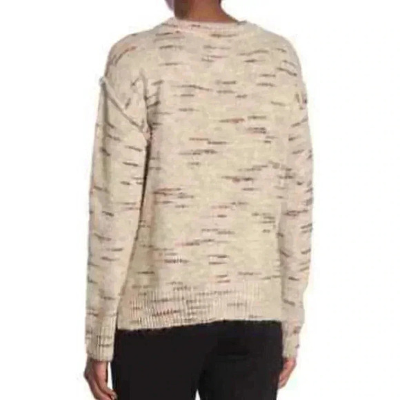 Max Studio Melange Long Sleeve Drop Shoulder Side-slit Cream/Oatmeal Sweater L - Picture 7 of 7